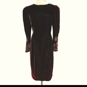 Vintage 1980's HW Collection Burgundy Plum Embellished Velvet Party Dress Sz 14